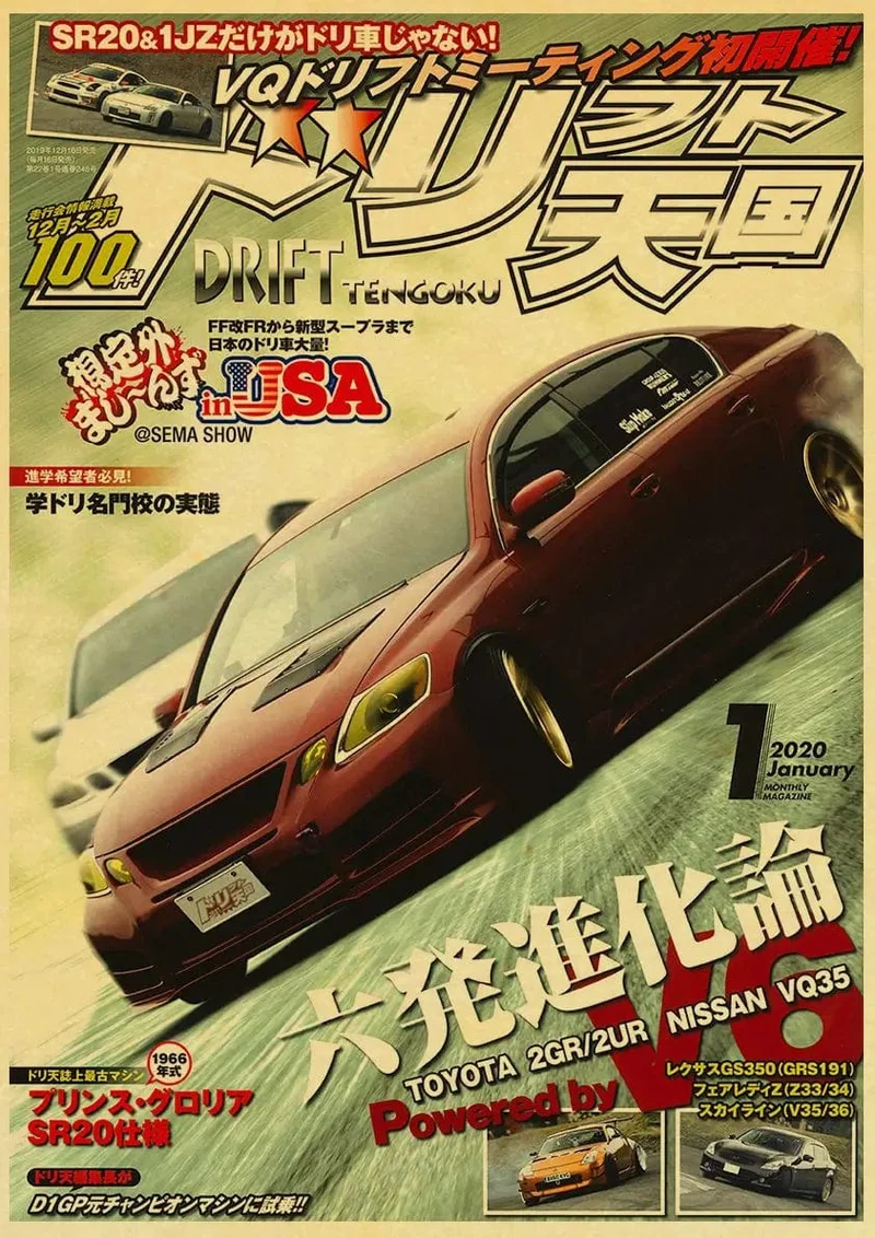 JDM Auto Japan Retrofit Racing Retro 90er Jahre Poster Wandkarte Drucke Poster Home Wohnzimmer Schlafzimmer Dekor Rahmenloses Wandgemälde