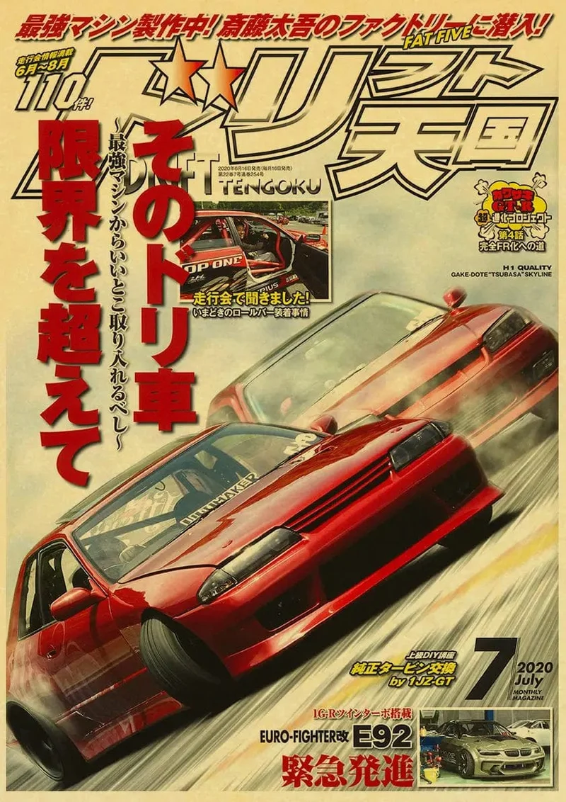 JDM Auto Japan Retrofit Racing Retro 90er Jahre Poster Wandkarte Drucke Poster Home Wohnzimmer Schlafzimmer Dekor Rahmenloses Wandgemälde
