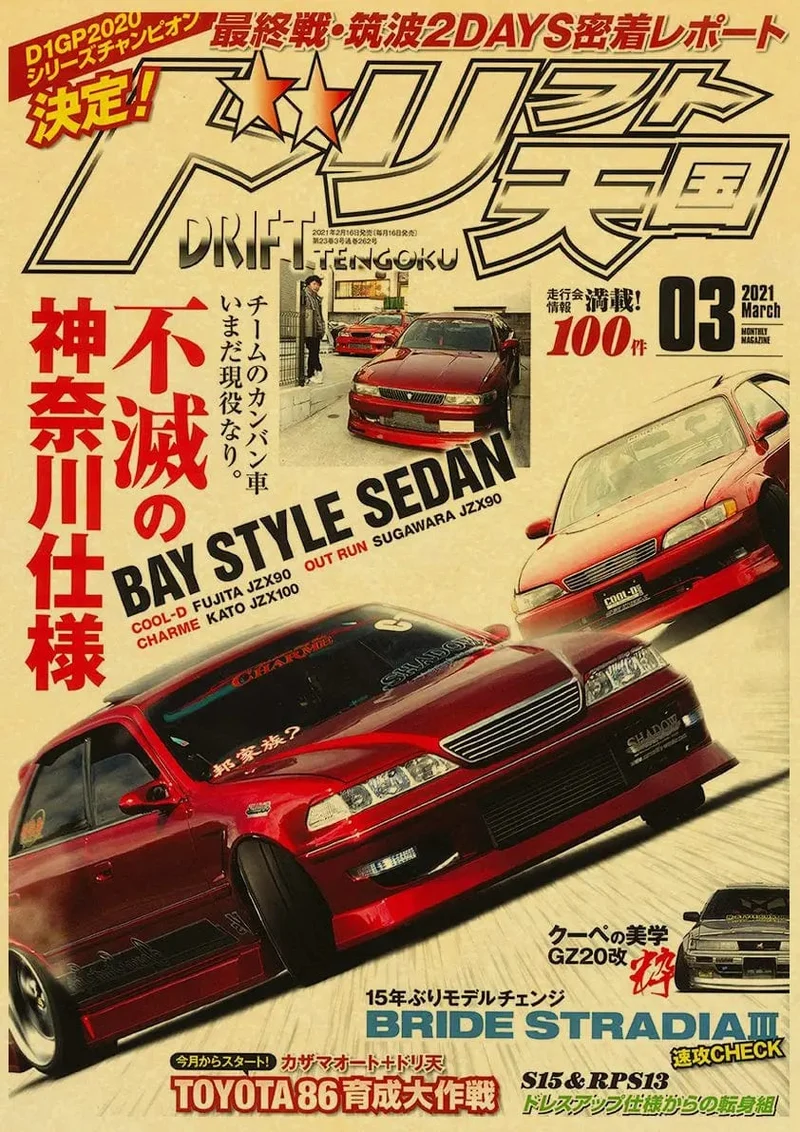 JDM Auto Japan Retrofit Racing Retro 90er Jahre Poster Wandkarte Drucke Poster Home Wohnzimmer Schlafzimmer Dekor Rahmenloses Wandgemälde