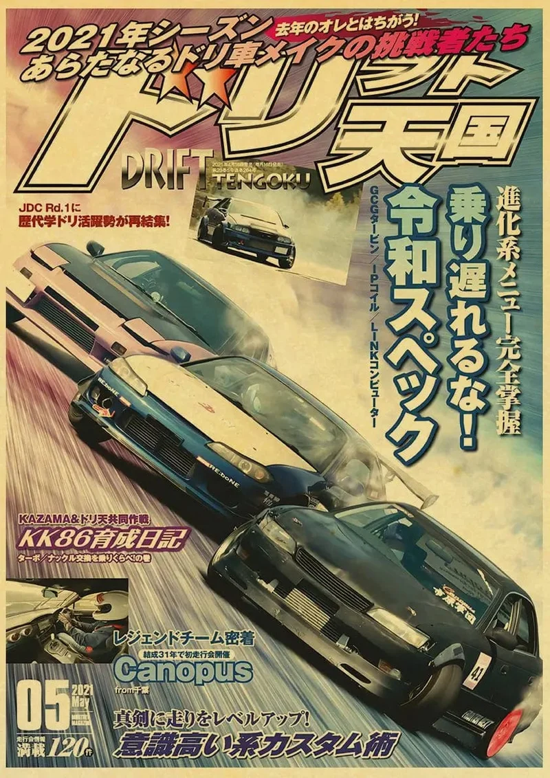 JDM Auto Japan Retrofit Racing Retro 90er Jahre Poster Wandkarte Drucke Poster Home Wohnzimmer Schlafzimmer Dekor Rahmenloses Wandgemälde