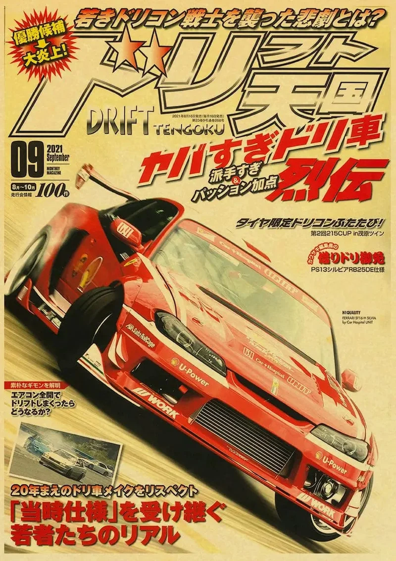JDM Auto Japan Retrofit Racing Retro 90er Jahre Poster Wandkarte Drucke Poster Home Wohnzimmer Schlafzimmer Dekor Rahmenloses Wandgemälde