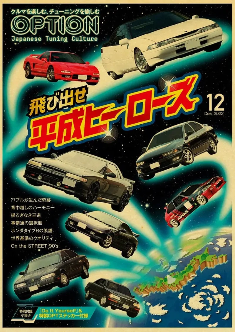 JDM Auto Japan Retrofit Racing Retro 90er Jahre Poster Wandkarte Drucke Poster Home Wohnzimmer Schlafzimmer Dekor Rahmenloses Wandgemälde