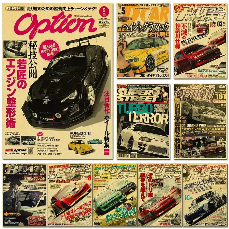 JDM Auto Japan Retrofit Racing Retro 90er Jahre Poster Wandkarte Drucke Poster Home Wohnzimmer Schlafzimmer Dekor Rahmenloses Wandgemälde