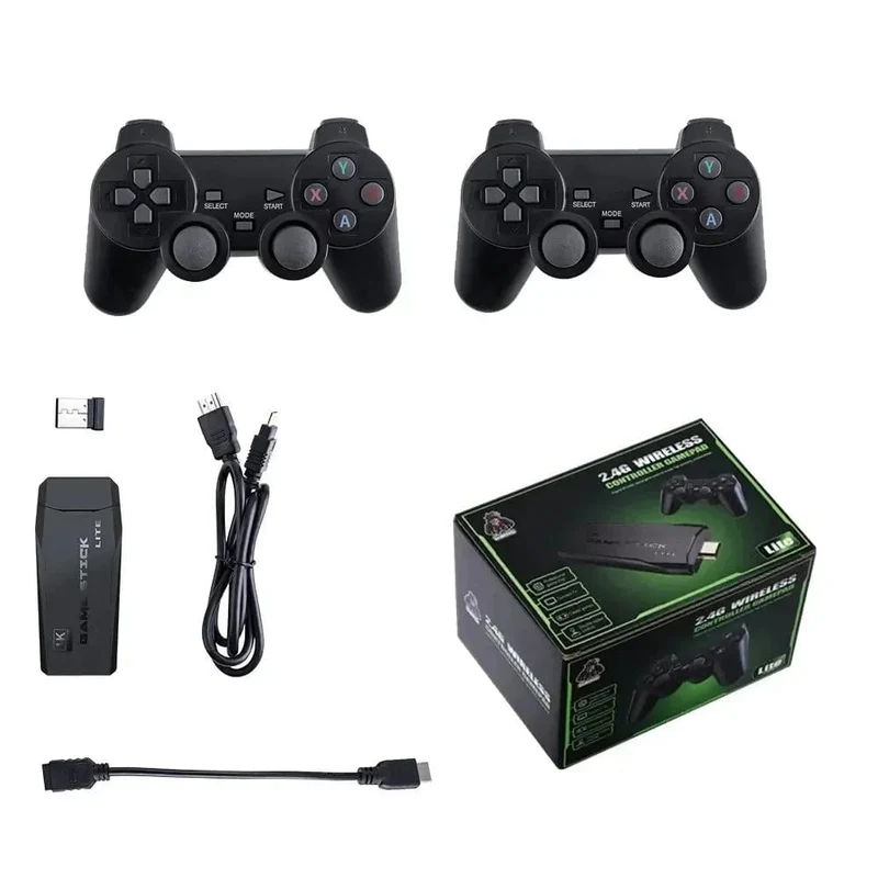 M8-Spielekonsole Eingebauter 20000 + 64 GB Zwei-Personen-Wireless-Controller 2.4G-Stick 4K HD PS1 GBA Video Weihnachtsgeschenk für Kinder