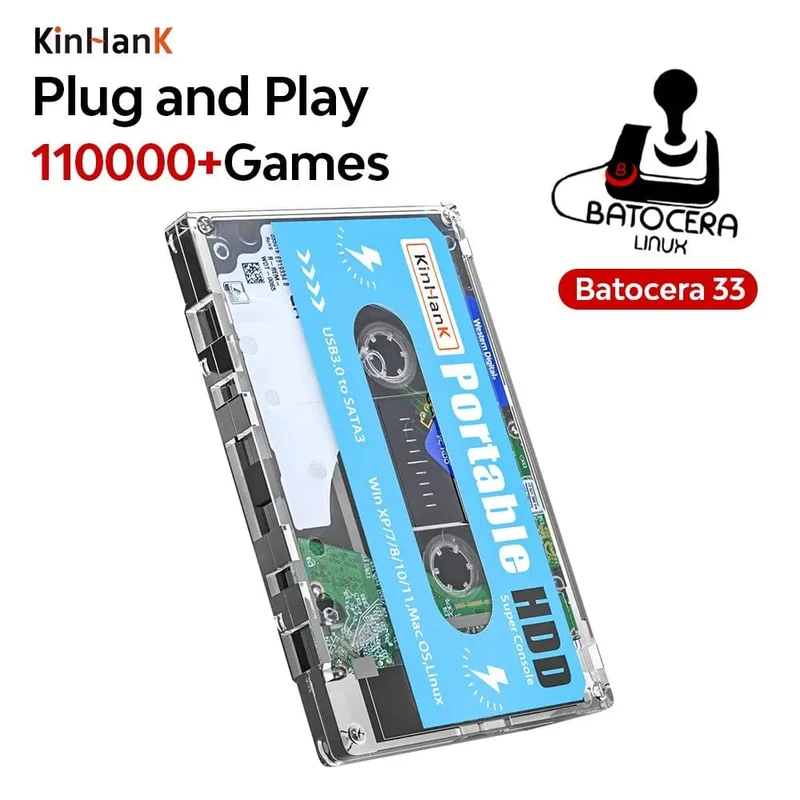 KINHANK Super Console 500G Gaming-Festplatte 100000 Videospiele 70 Emulatoren für DC/MAME/SS/NAOMI/PS2/PS1 Plug-and-Play Batocera OS