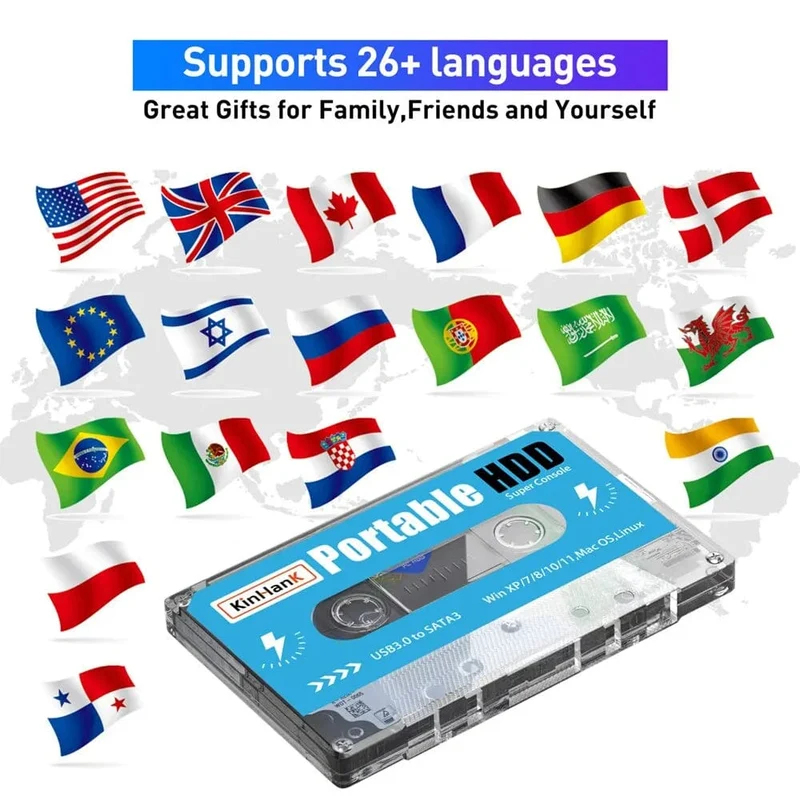 KINHANK Super Console 500G Gaming-Festplatte 100000 Videospiele 70 Emulatoren für DC/MAME/SS/NAOMI/PS2/PS1 Plug-and-Play Batocera OS