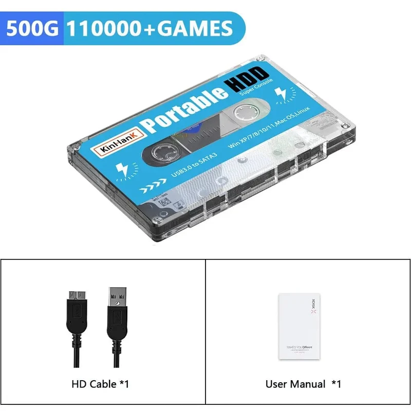 KINHANK Super Console 500G Gaming-Festplatte 100000 Videospiele 70 Emulatoren für DC/MAME/SS/NAOMI/PS2/PS1 Plug-and-Play Batocera OS