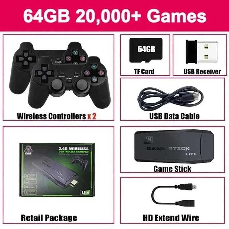 Videospielkonsole Eingebaute 20000 Spiele Drahtloser Controller TV Game Stick 4K HD Retro Mini Handheld-Spiel-Player