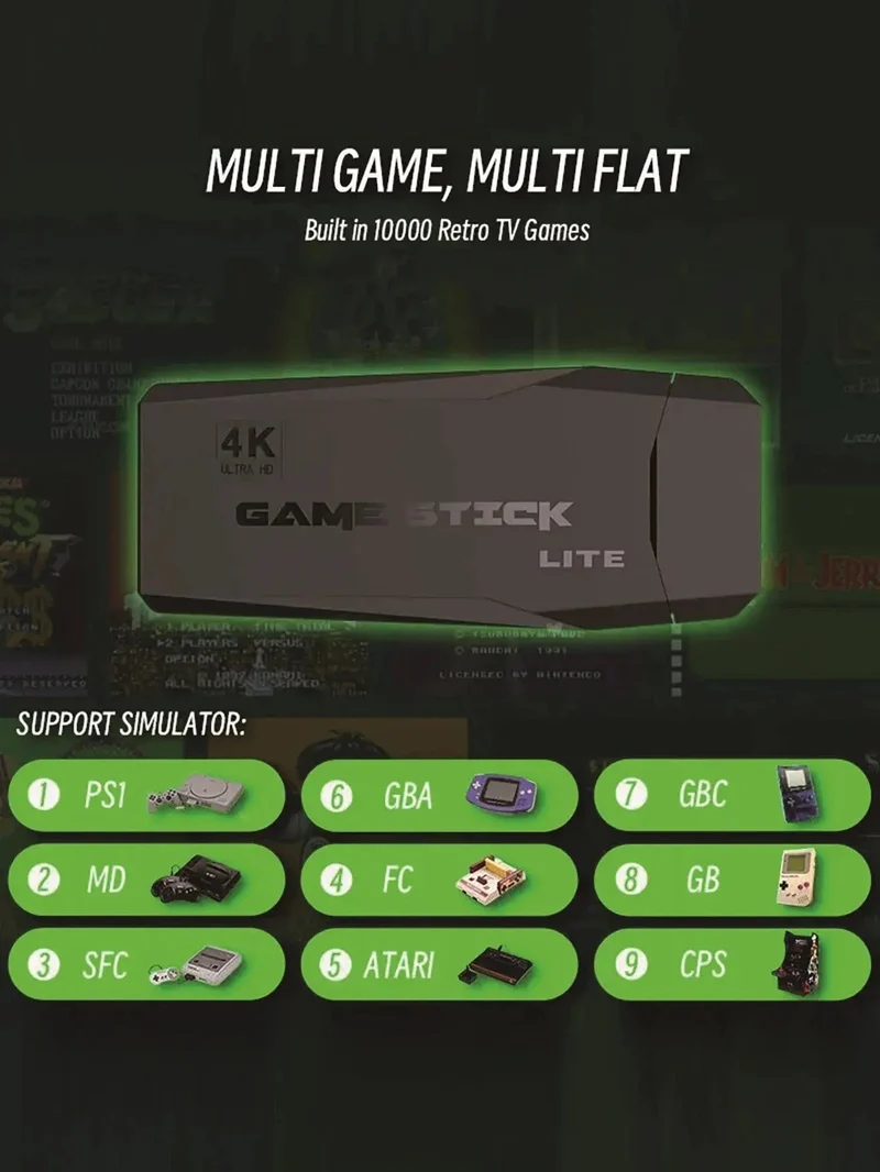 4K HD Video Mini Memory Stick Plug and Play Nostalgie Simulator Klassische Retro Spielkonsole für Geschenke