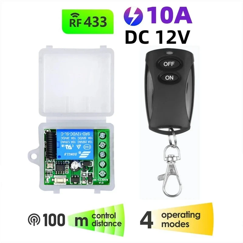 433MHz Drahtlose Fernbedienung Schalter DC 12V 10A 1CH Relais Modul Empfänger ON OFF Fernbedienung Für Tor led-leuchten Birne DIY