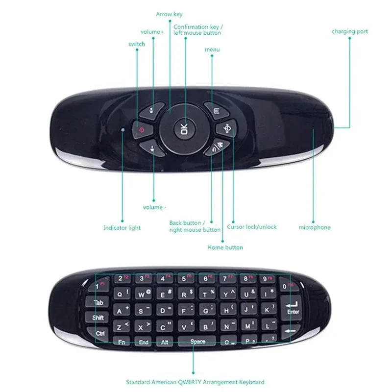 Voice Air Mouse C120 2.4G RF Smart Fernbedienung 7 Farbe Hintergrundbeleuchtung Drahtlose Mini-Tastatur für Android TV Box
