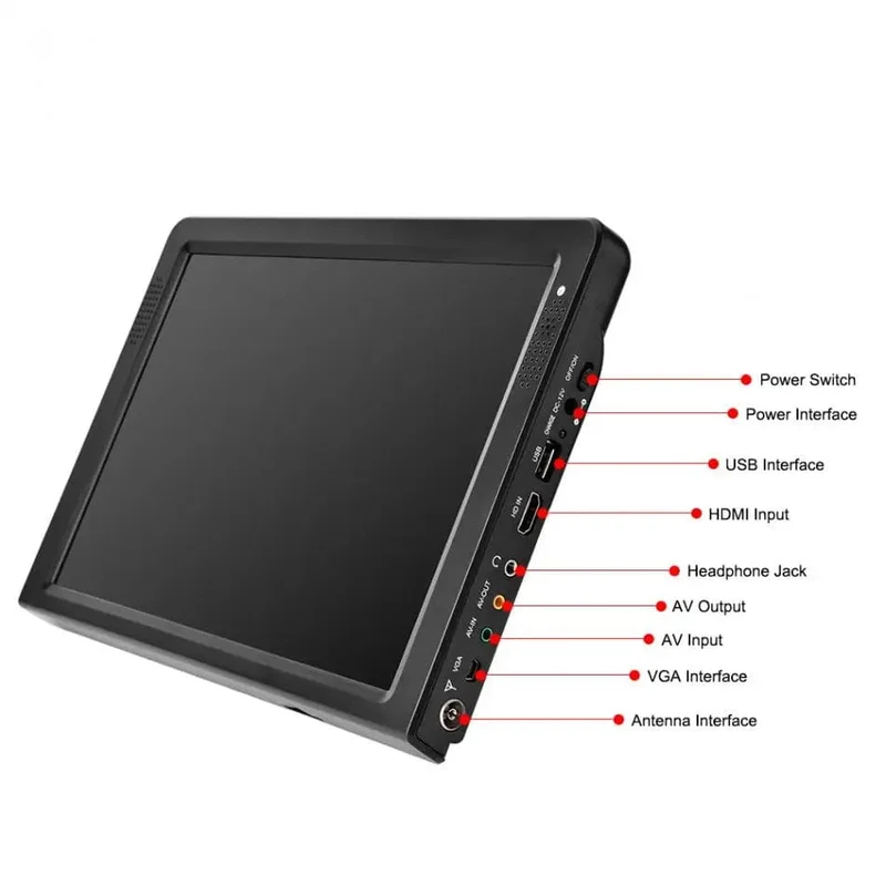 LEADSTAR D12 12 Zoll tragbarer mobiler Mini-Digitalfernseher mit ISDB-T DVB T2 ATSC H265 Hevc 1280 * 800 TF-Karte Digitalfernsehkonverter