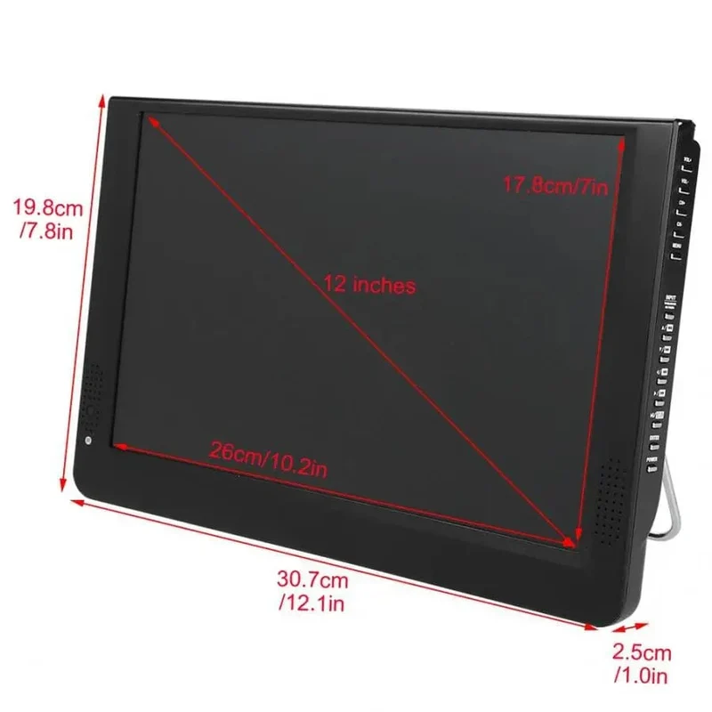 Wiederaufladbarer LEADSTAR D12 12 Zoll tragbarer Mini-Mobilfernseher mit DVBT2/H265/Hevc 1280 * 800 TF-Karte für Zuhause/Auto mit Autoladegerät