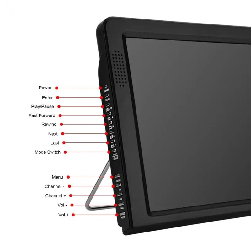 Wiederaufladbarer LEADSTAR D12 12 Zoll tragbarer Mini-Mobilfernseher mit DVBT2/H265/Hevc 1280 * 800 TF-Karte für Zuhause/Auto mit Autoladegerät
