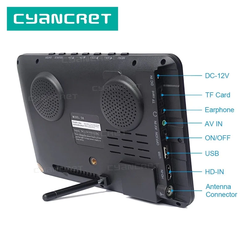 LEADSTAR D8 Tragbarer Fernseher 8 Zoll DVB-T2 ATSC ISDB-T TDT Digitaler und analoger Mini-Kleinwagenfernseher Unterstützt USB TF MP4 H.265 AC3