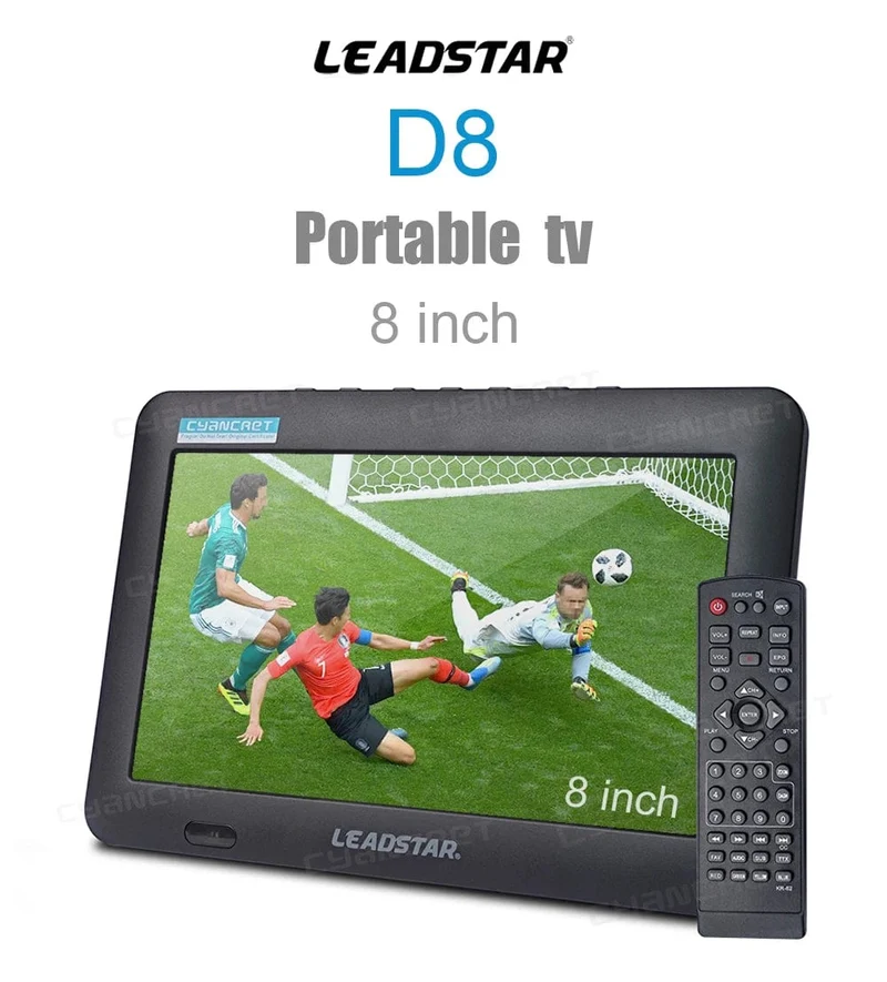 LEADSTAR D8 Tragbarer Fernseher 8 Zoll DVB-T2 ATSC ISDB-T TDT Digitaler und analoger Mini-Kleinwagenfernseher Unterstützt USB TF MP4 H.265 AC3