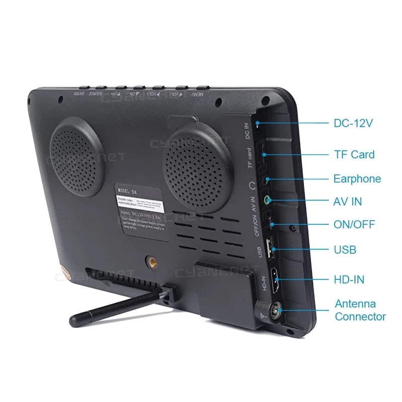 LEADSTAR D8 Tragbarer Fernseher 8 Zoll DVB-T2 ATSC ISDB-T TDT Digitaler und analoger Mini-Kleinwagenfernseher Unterstützt USB TF MP4 H.265 AC3