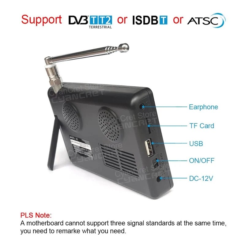 LEADSTAR Pocket TV D5 5 Zoll DVB-T2 ATSC ISDB-T TDT Digitaler und analoger Mini-Kleinwagenfernseher Tragbarer Fernseher Unterstützt USB TF AC3