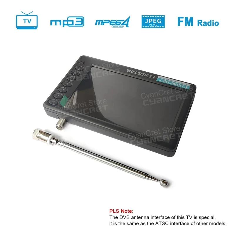 LEADSTAR Pocket TV D5 5 Zoll DVB-T2 ATSC ISDB-T TDT Digitaler und analoger Mini-Kleinwagenfernseher Tragbarer Fernseher Unterstützt USB TF AC3