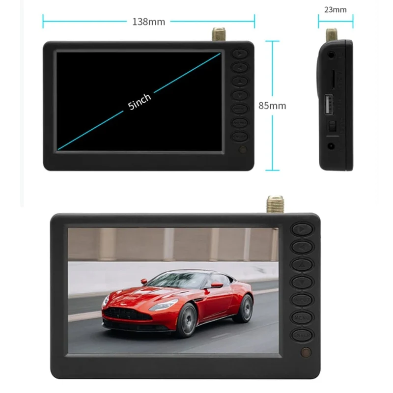 LEADSTAR D5 Wiederaufladbarer 5-Zoll-ISDB-T DVB-T2 ATSC Tragbarer Mini-Digitalfernseher mit Vollsegment-Decoder-Akku-Taschenfernseher Isdbt D5