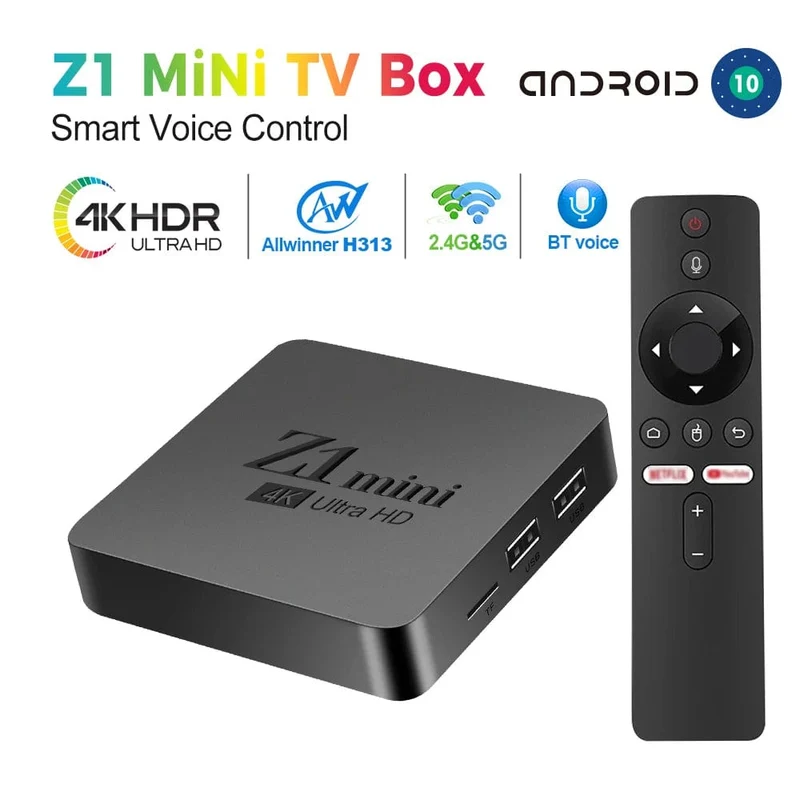 Original Z1 Mini Smart TV Box Android 10 Unterstützt 4K HDR10+ Dual Wifi BT Google Voice 2G16G Set-Top-TV-Box Media Player 2.4/5G