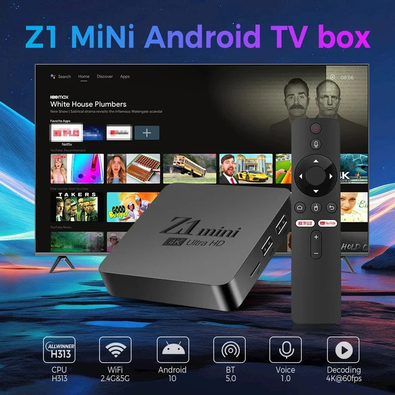 Original Z1 Mini Smart TV Box Android 10 Unterstützt 4K HDR10+ Dual Wifi BT Google Voice 2G16G Set-Top-TV-Box Media Player 2.4/5G