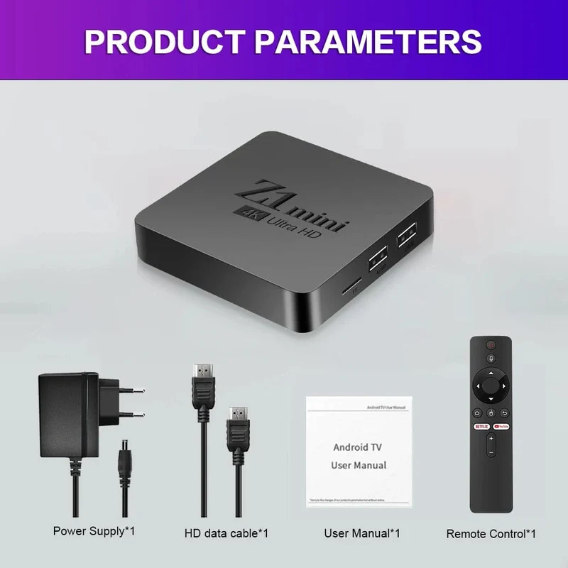 Original Z1 Mini Smart TV Box Android 10 Unterstützt 4K HDR10+ Dual Wifi BT Google Voice 2G16G Set-Top-TV-Box Media Player 2.4/5G