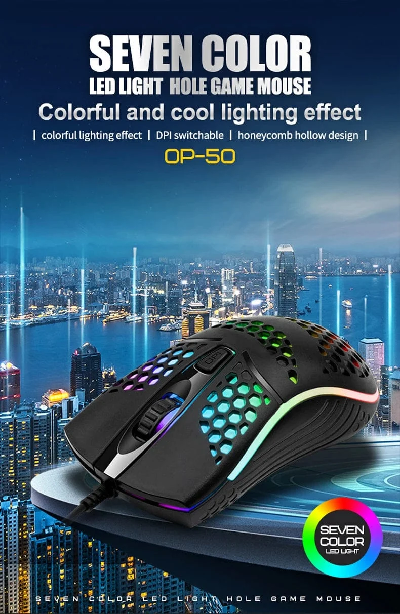 Kabelgebundenes Gaming-Kabel 7 LED-Hintergrundbeleuchtung Optische Maus USB-Computer ausgehöhlte Mäuse Laptop Desktop 4D PC Heimgebrauch Büro