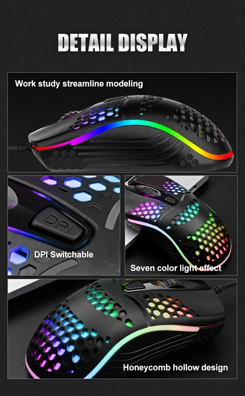 Kabelgebundenes Gaming-Kabel 7 LED-Hintergrundbeleuchtung Optische Maus USB-Computer ausgehöhlte Mäuse Laptop Desktop 4D PC Heimgebrauch Büro