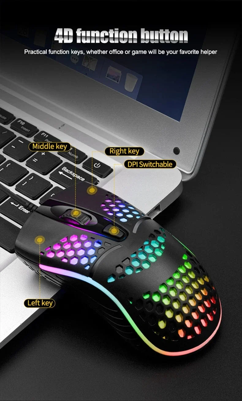 Kabelgebundenes Gaming-Kabel 7 LED-Hintergrundbeleuchtung Optische Maus USB-Computer ausgehöhlte Mäuse Laptop Desktop 4D PC Heimgebrauch Büro