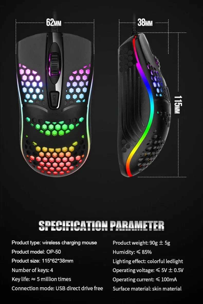 Kabelgebundenes Gaming-Kabel 7 LED-Hintergrundbeleuchtung Optische Maus USB-Computer ausgehöhlte Mäuse Laptop Desktop 4D PC Heimgebrauch Büro