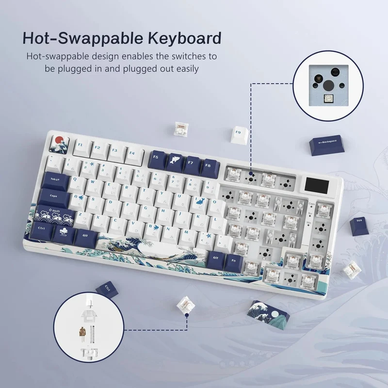 womier SK80 Mechanische Tastatur mit Dichtungsmontage, 81-Tasten-Gamer-Tastatur, 75 % Hot-Swap-RGB-Gaming-Tastatur mit Smart Display für den PC