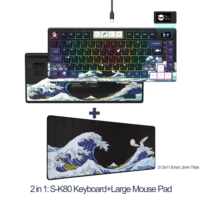 womier SK80 Mechanische Tastatur mit Dichtungsmontage, 81-Tasten-Gamer-Tastatur, 75 % Hot-Swap-RGB-Gaming-Tastatur mit Smart Display für den PC