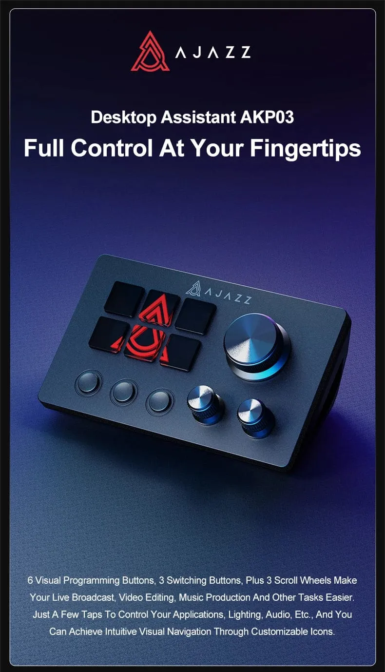 Ajazz AKP03E Mechanische Makro-Tastatur, Multifunktions-Desktop-Assistent, für Büro und Gaming, einfach zu bedienende Multimedia-Steuerung