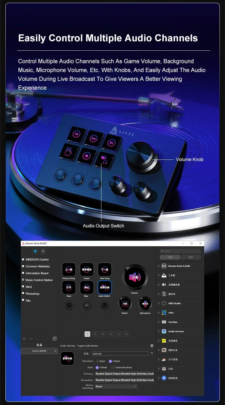 Ajazz AKP03E Mechanische Makro-Tastatur, Multifunktions-Desktop-Assistent, für Büro und Gaming, einfach zu bedienende Multimedia-Steuerung