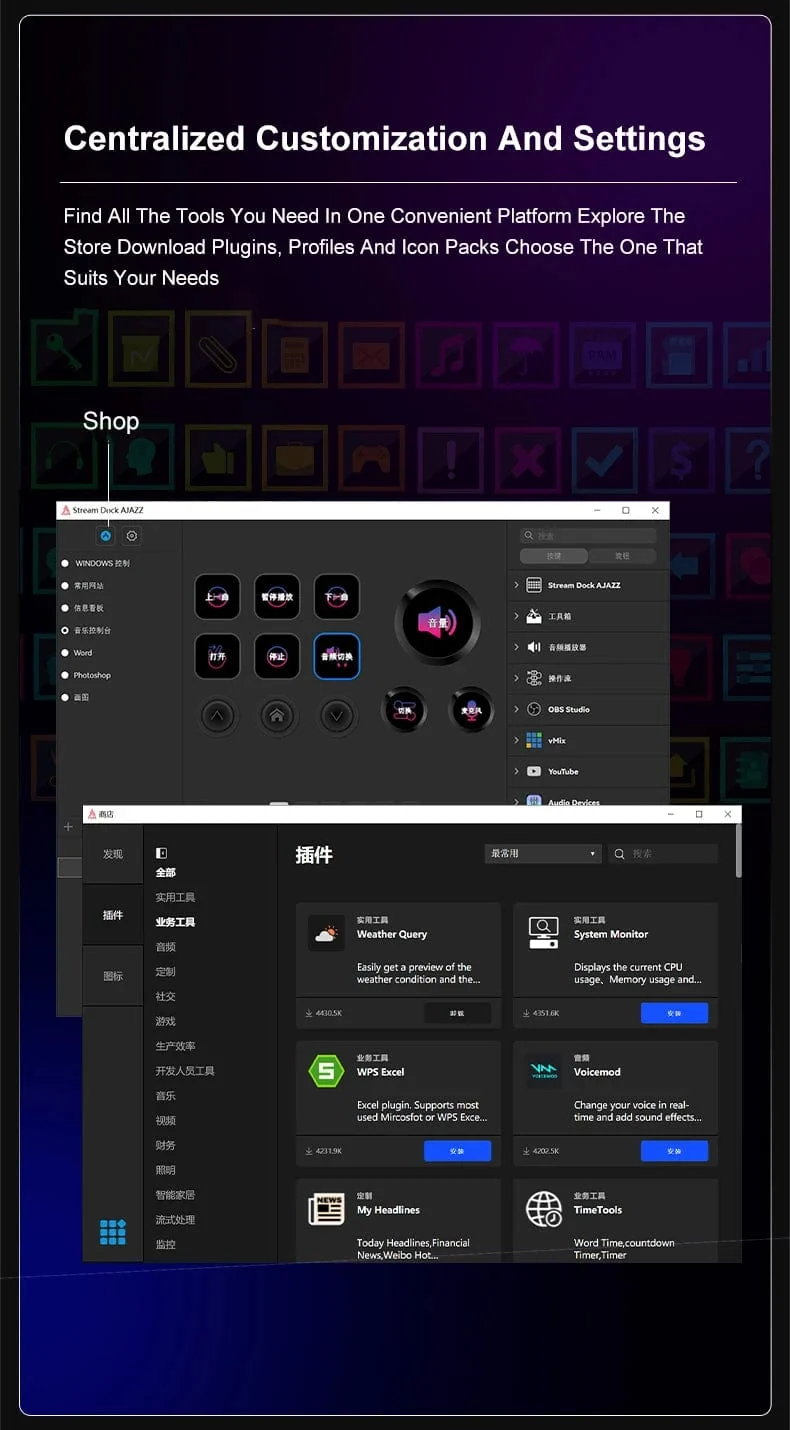 Ajazz AKP03E Mechanische Makro-Tastatur, Multifunktions-Desktop-Assistent, für Büro und Gaming, einfach zu bedienende Multimedia-Steuerung
