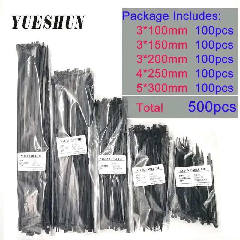 Großhandel Nylon-Kabelbinder 100 mm 150 mm 200 mm 250 mm 300 mm Schwarz Weiß Selbstsichernde Kabelbinder
