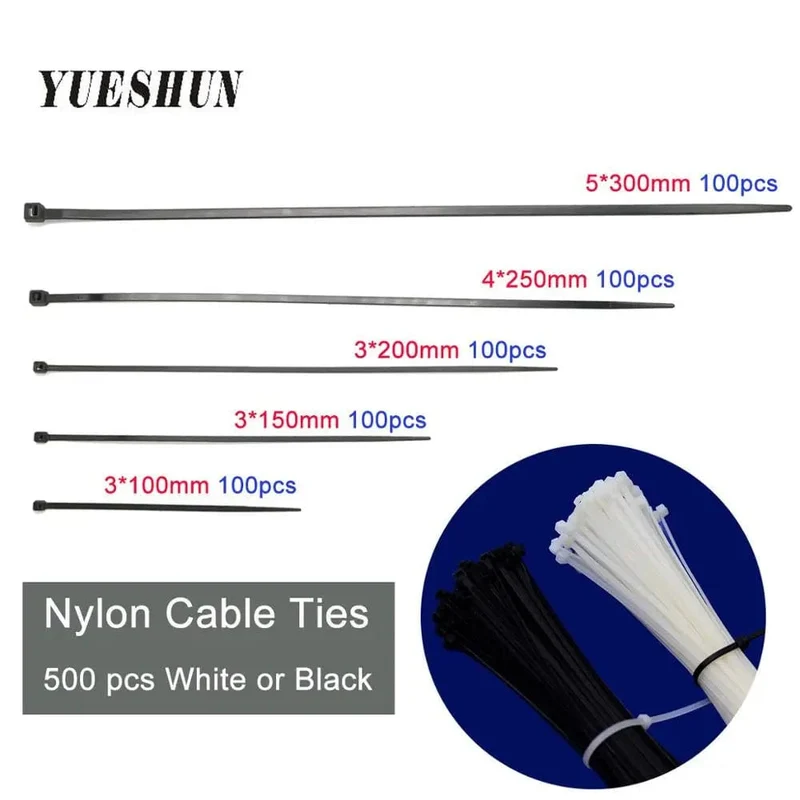 Großhandel Nylon-Kabelbinder 100 mm 150 mm 200 mm 250 mm 300 mm Schwarz Weiß Selbstsichernde Kabelbinder