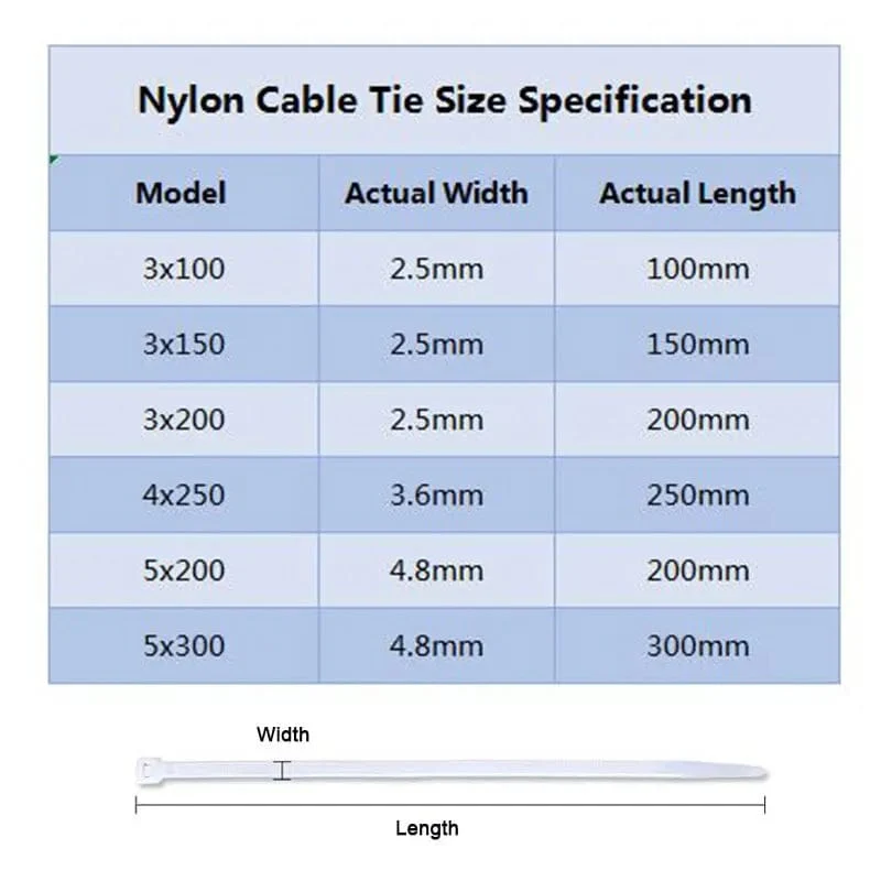 Großhandel Nylon-Kabelbinder 100 mm 150 mm 200 mm 250 mm 300 mm Schwarz Weiß Selbstsichernde Kabelbinder