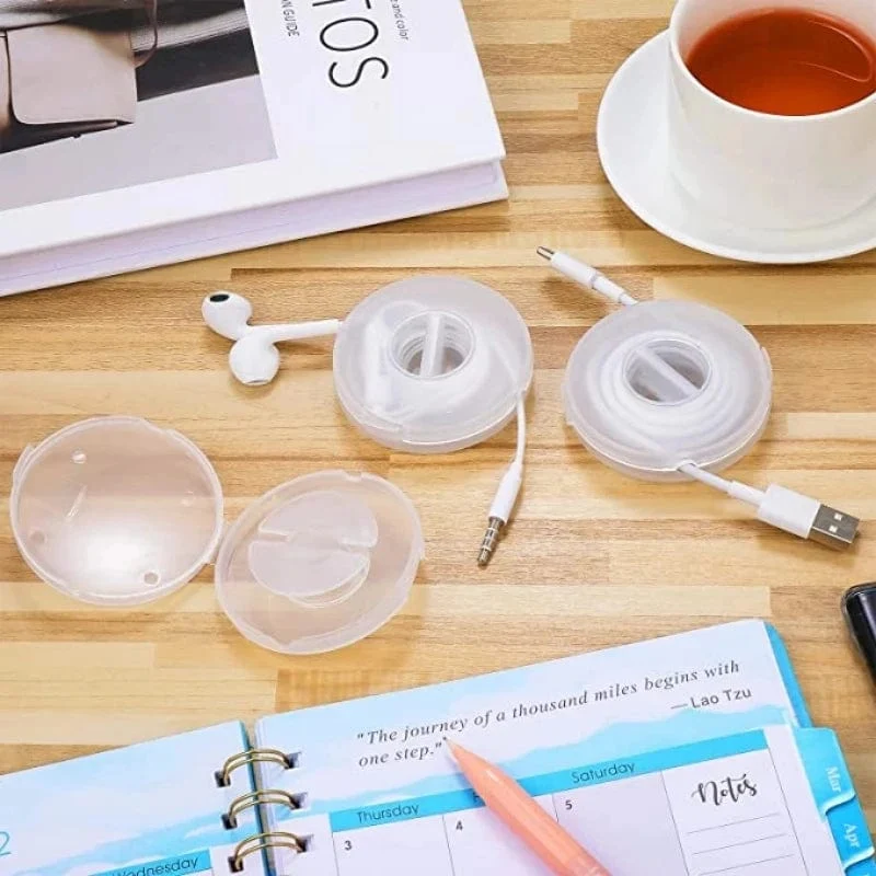 1/2/3 Stück Transparenter Ladekabel-Organizer Tragbarer Ladegerätkabelhalter Runder Aufbewahrungskoffer Einziehbare Rollenbox Kabelaufwicklung