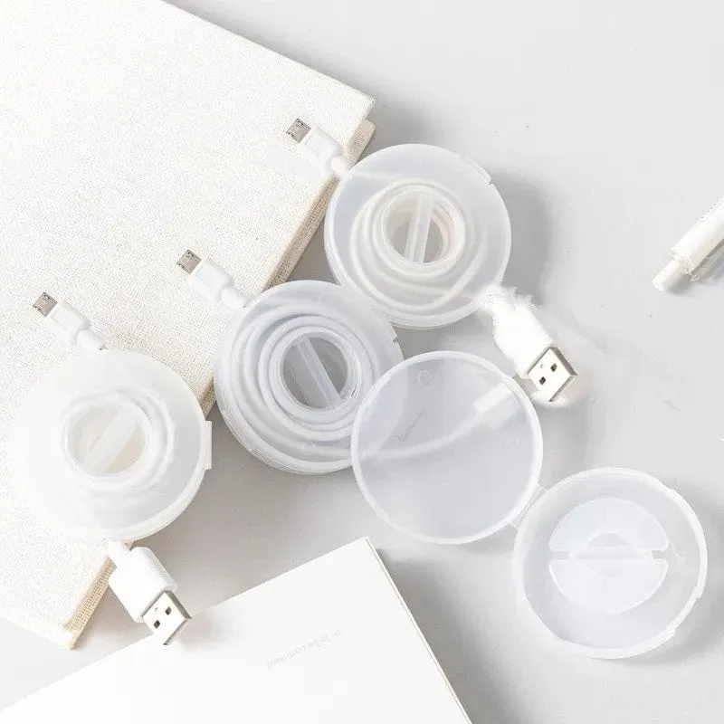1/2/3 Stück Transparenter Ladekabel-Organizer Tragbarer Ladegerätkabelhalter Runder Aufbewahrungskoffer Einziehbare Rollenbox Kabelaufwicklung