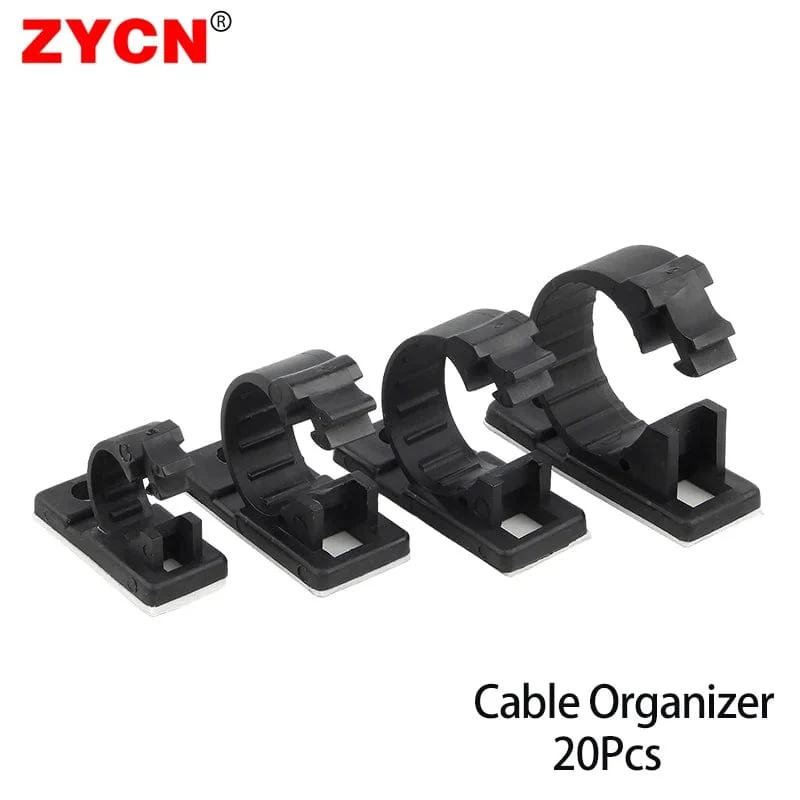 20 STK Selbstklebende Kabel-Organizer-Clips Kabelmanagement-Halter USB-Winder Desktop-Leitungsklemme Klebrige Einstellbar LY-4/6/8 Schwarz
