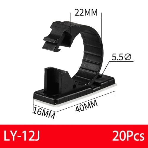 20 STK Selbstklebende Kabel-Organizer-Clips Kabelmanagement-Halter USB-Winder Desktop-Leitungsklemme Klebrige Einstellbar LY-4/6/8 Schwarz