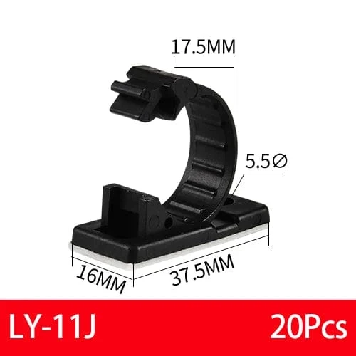 20 STK Selbstklebende Kabel-Organizer-Clips Kabelmanagement-Halter USB-Winder Desktop-Leitungsklemme Klebrige Einstellbar LY-4/6/8 Schwarz