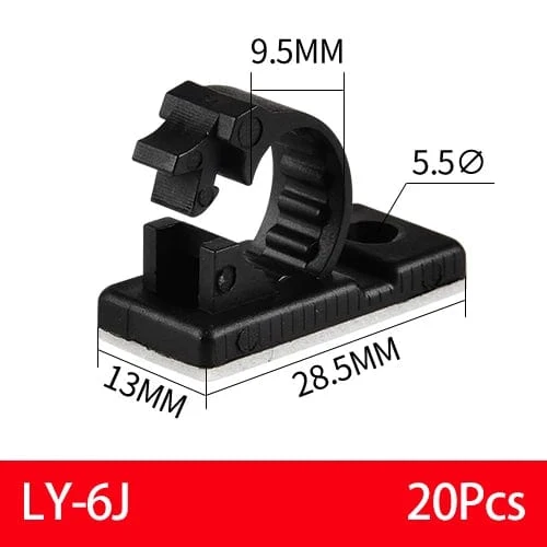 20 STK Selbstklebende Kabel-Organizer-Clips Kabelmanagement-Halter USB-Winder Desktop-Leitungsklemme Klebrige Einstellbar LY-4/6/8 Schwarz