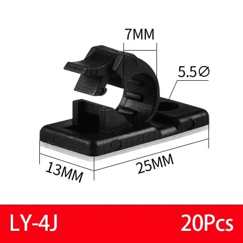 20 STK Selbstklebende Kabel-Organizer-Clips Kabelmanagement-Halter USB-Winder Desktop-Leitungsklemme Klebrige Einstellbar LY-4/6/8 Schwarz