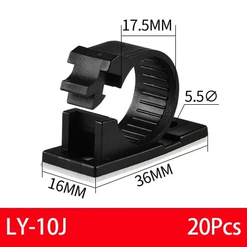 20 STK Selbstklebende Kabel-Organizer-Clips Kabelmanagement-Halter USB-Winder Desktop-Leitungsklemme Klebrige Einstellbar LY-4/6/8 Schwarz