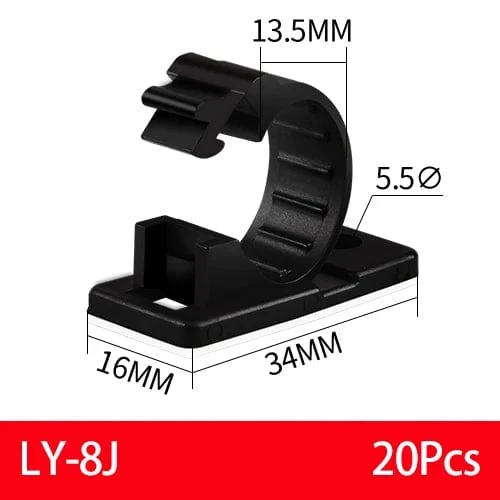 20 STK Selbstklebende Kabel-Organizer-Clips Kabelmanagement-Halter USB-Winder Desktop-Leitungsklemme Klebrige Einstellbar LY-4/6/8 Schwarz