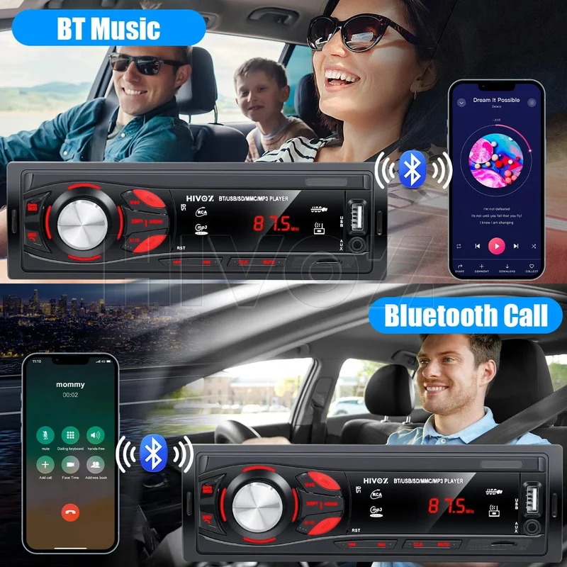 HIVOZ Autoradio Audio 1 Din Bluetooth Stereo Freisprecheinrichtung MP3-Player FM-Empfänger Mit AUX/USB/TF-Karte Im Armaturenbrett-Kit