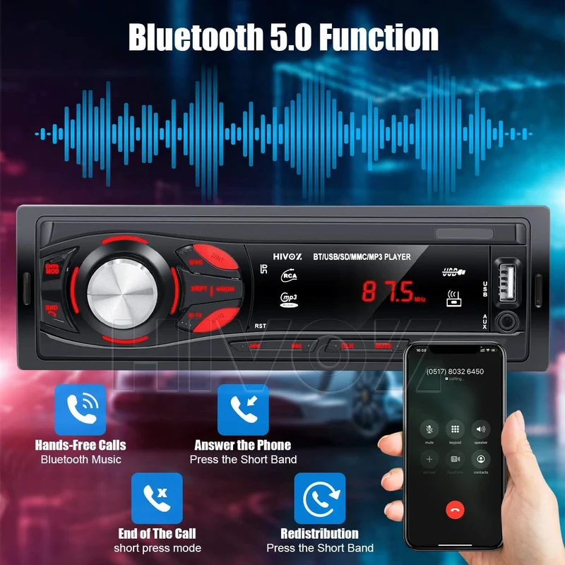 HIVOZ Autoradio Audio 1 Din Bluetooth Stereo Freisprecheinrichtung MP3-Player FM-Empfänger Mit AUX/USB/TF-Karte Im Armaturenbrett-Kit
